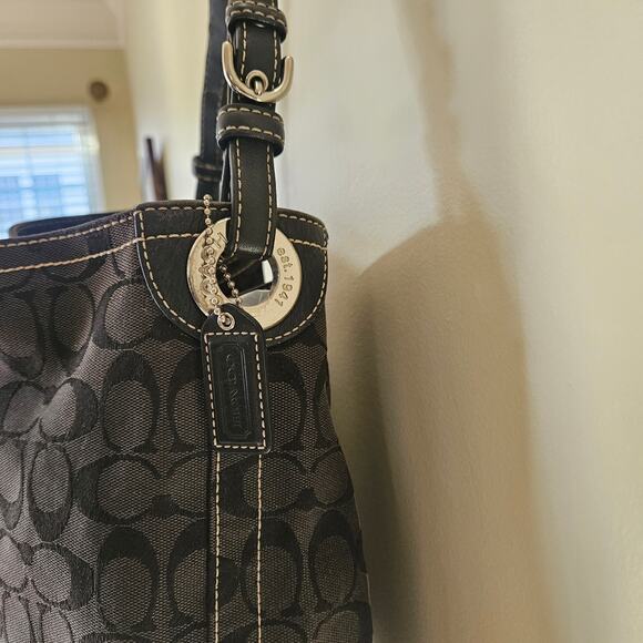 Vintage Coach Signature Hobo Bucket Shoulder Bag Black Leather Y2K - Picture 3 of 10